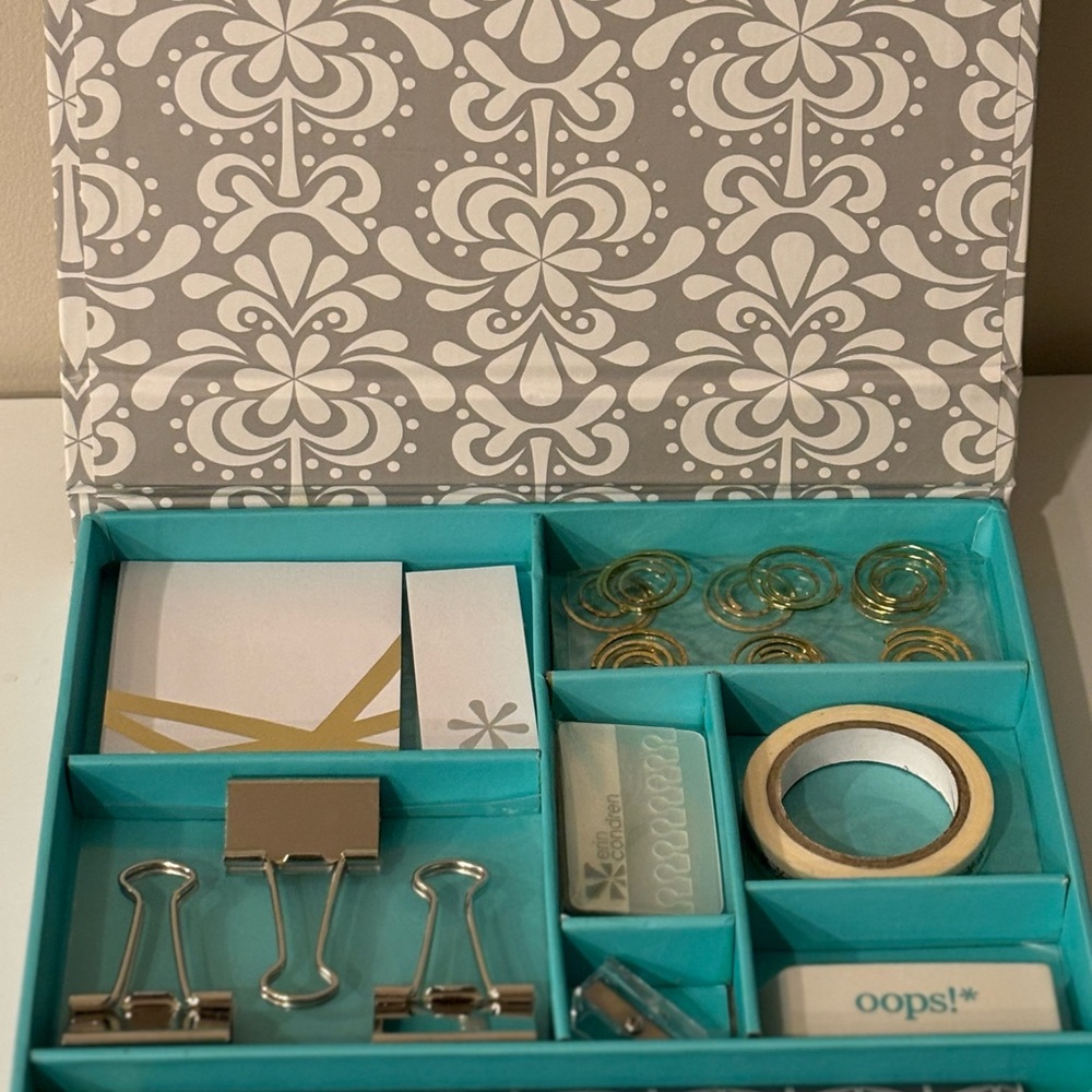 *RARE* Erin Condren Stylish Gray and Teal Desk Organizer Set